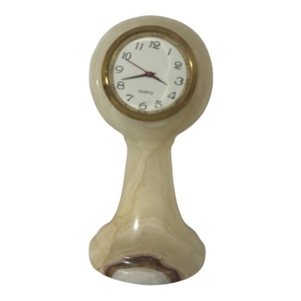Unbranded Vintage White Onyx Marble Table Desktop Clock